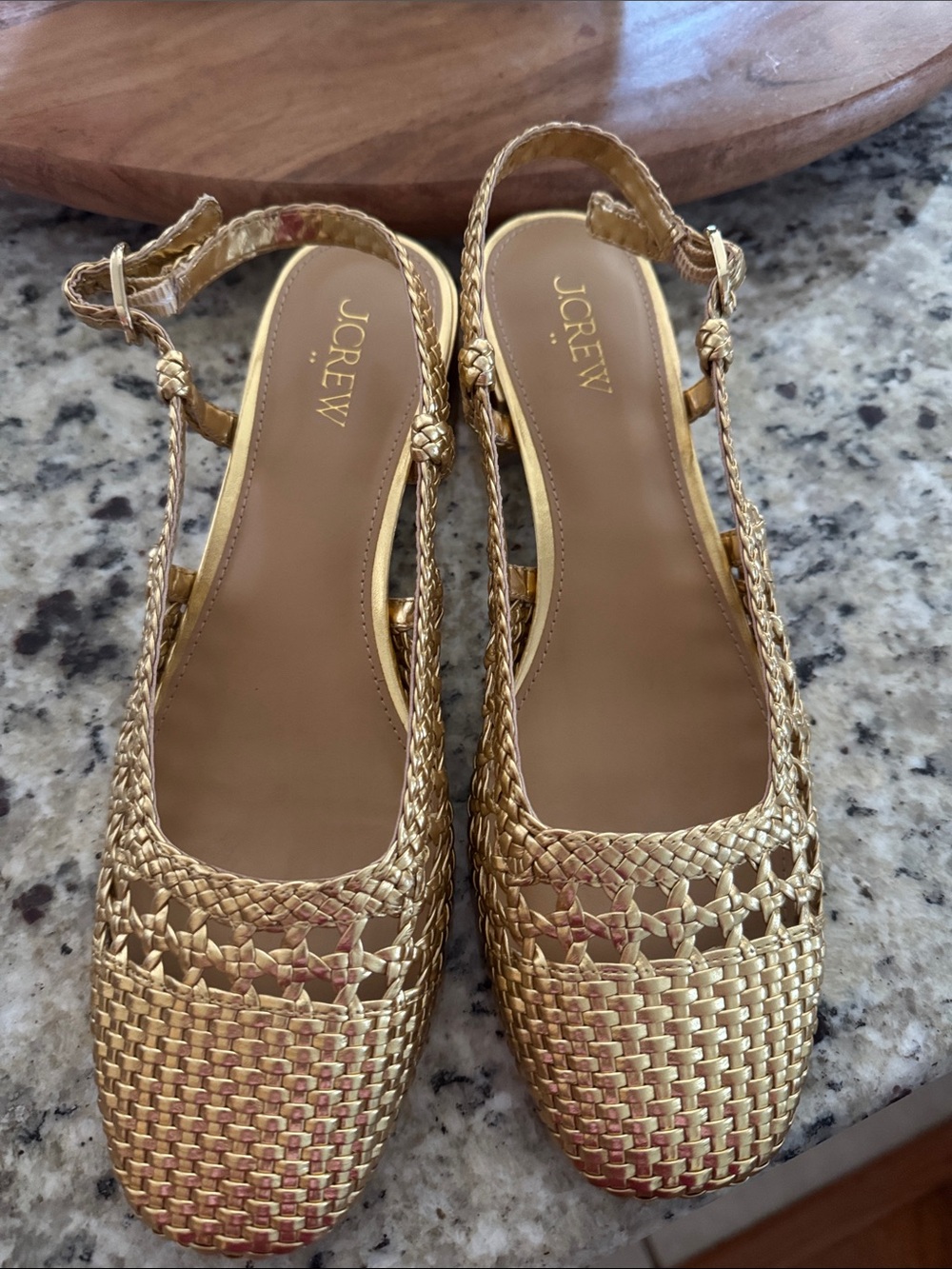 J Crew Rich Gold Woven Slingback Low Block Heel size 8.5 - Picture 2 of 4